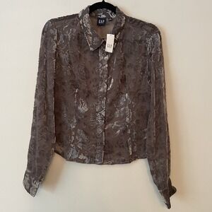 NWT Gap Sheer Burnout Velvet Long Sleeve Button Up Shirt Sz M Layer Meshy Grunge
